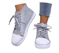 2026 Zapatillas Casuales de Moda con Purpurina para deslizarse, Zapatillas Planas con Cordones, Zapatos cómodos para Correr para el día a día