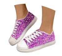 2026 Zapatillas Casuales de Moda con Purpurina para deslizarse, Zapatillas Planas con Cordones, Zapatos cómodos para Correr para el día a día