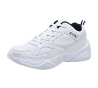 2026 Zapatillas Mujer Zapatos Zapatillas de Deporte, Patrón de Moda Simple Estilo de Pareja de Color Sólido, Fondo Plano, Suela Gruesa, Ligero, Cómodo Zapatos Casuales, Blanco, 38 EU 3X-Estrecho