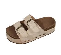2026 Zapato Mujer Verano Sandalias Planas Brida Anillo Dorado Sintético Suela Silenciosa, beige, 41 EU