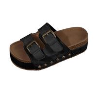 2026 Zapato Mujer Verano Sandalias Planas Brida Anillo Dorado Sintético Suela Silenciosa, Le Noir, 40 EU