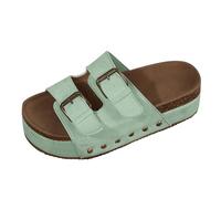 2026 Zapato Mujer Verano Sandalias Planas Brida Anillo Dorado Sintético Suela Silenciosa, verde, 37 EU