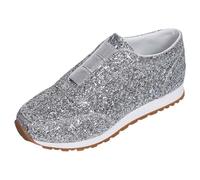 2026 Zapatos Casuales Elásticos con Lentejuelas Rhinestones, Zapatos de Boca de Pescado con Suela Gruesa, plata, 38 EU