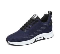 2026 Zapatos de 6 cm de alto para hombre, zapatillas de malla informales para hombre, zapatillas deportivas ligeras y transpirables con cordones con tacón de elevación oculto, zapatos de hombre, azul