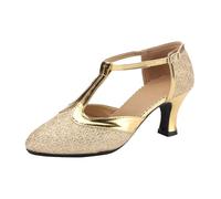 2026 Zapatos de Baile Latino, Zapatos de salón, Zapatos de Baile de Carnaval, Zapatos de Baile con Cinta Adhesiva (Gold, 38)