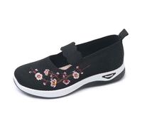 2026 - Zapatos de caminar de malla bordada para mujer, suela de cuña acolchada, parte superior de punto, para paseos diarios, días de viaje y recados de verano, varios colores, tallas del Reino Unido