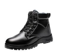 2026 - Zapatos de seguridad para hombre y hombre, botas de lluvia para invierno, fáciles de limpiar, de piel, para caminar, por la ciudad, caminar, al tobillo, con cremallera, forro cálido, Black, 40