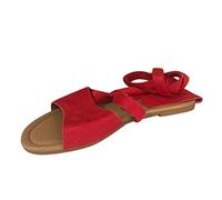 2026 Zapatos Mujer Novela Moda Cuerda Sandalias de Banda Hueca para Mujeres Tamaño Sandalias Planas Mujer, rojo, 42 EU