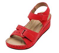2026 Zapatos Mujer Zapatos Cómodos Casuales para Mujeres Niñas Sandalias de Cuña Cortadas Sandalias de Moda al Aire Libre con Correa de Tobillo, rojo, 36 EU