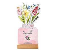 2027 Desk Calendar, 3D Pop-Up Floral Design with Wooden Base, 12-Month