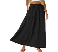 2027 - Falda casual de color liso y transpirable hasta la rodilla para el día a día, corte cómodo y perfecto, Negro , M