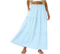 2027 - Falda casual de color liso y transpirable hasta la rodilla para el día a día, corte cómodo y perfecto, azul claro, XXL