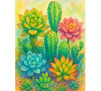 2027: Large Monthly Calendar Planner - Watercolor Succulents & Cacti