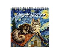 2027 Maine Coon Cat Wall Calendar - Famous Paintings Art | Monthly Planner | Van Gogh Style Masterpiece Illustrations, Whimsical Feline Artwork Decor for Home Office, Living Room & Classroom