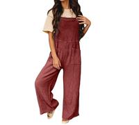 2027 Mono Casual con Bolsillo de Lujar, Cuello Cuadrado y Tirantes Anchos Suave Diseño de Doble Capa, Rojo sandía, 3XL