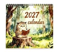 2027 Monthly Calendar, 2027 Calendar, Watercolor Owl Planner