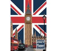 2027 Planner: London Britain United Kingdom Uk Union Jack Flag Double Decker Bus Red Themed Cover Daily Weekly Diary 12 Month Calendar Vision board Schedule Organizer Goals Dairy Notes