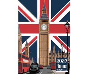 2027 Planner: London Britain United Kingdom Uk Union Jack Flag Double Decker Bus Red Themed Cover Daily Weekly Diary 12 Month Calendar Vision board Schedule Organizer Goals Dairy Notes