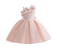 2027-Vestido Princesa Satinado para niñas con Flores diseño Hombro único Disfraz Piano Color sólido Elegante (4-5 Years)