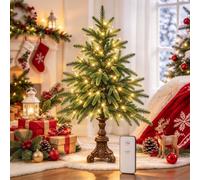 2027 Vintage Lighted Norfolk Pine Trees,Tabletop Xmas Decor with Lights，S | Vintage Lighted Christmas Tree,Small Artificial Christmas Trees,Warm White LED Glow,Battery Operated with Remote Control