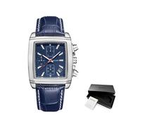 (2028Azul plateado)Reloj Megir con correa de cuero y esfera rectangular para hombre, cronógrafo informal