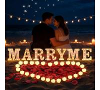 2031 letras luminosas de color rosa Marry ME para propuestas de matrimonio, 2000 pétalos de rosa, con 24 velas de corazón sin llama, para propuesta de matrimonio, compromiso, decoración de boda