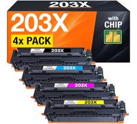203X Tóner Compatible con HP Color LaserJet Pro MFP M281fdw M254dw M281fdn M280nw M254nw reemplaza HP 203X 203A - (4X Cartuchos de tóner con Chip)