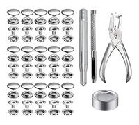 204 Piezas Corchetes de Presión Tornillo, BetterJonny Botones de Presion 15MM Kit de Cierres a Presión de Metálico con 3 Herramientas y Alicate Snap Button Kit para Cuero Chaquetas Jeans, Plata
