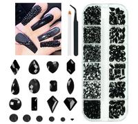 2052pcs kit de imitacin de arte de uas negras 72 formas mltiples gemas de diario de imitacin de rianas de espalda plana ? jet negros redondas pie