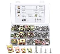 206 Tornillos y Clips de Tuerca en U, Grapas Clip de Sujeción Tipo U, Retenedores de Metal Tornillo Roscachapa y Clips para Coches, Tuercas en U de Metal para Automóviles Guardabarros Parachoques