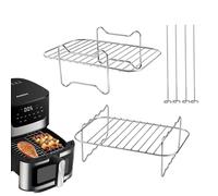 20cm Accesorios para Freidora de Aire, 2 Piezas Rejilla Air Fryer Acero Inoxidable Rejilla Freidora Aire Compatible Ninja AF300EU, AF400EU, Cecotec, Ultenic K20 7.6L-9.5L, con 4 Brochetas