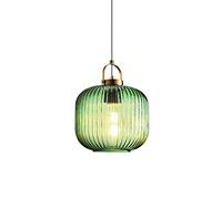 20cm Green Glass Lamp Shade Pendant Light in Brass Finish, Retro Loft Bar E27 Ceiling Hanging Lamp Kitchen Bedroom Salon 1-Light Chandelier