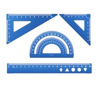 20CM Juego de Reglas de Aleación de Aluminio de 4 Piezas, Transportador, Triángulo, Matemáticas, Geometría, Juego de Herramientas, Regla de Escala, para Estudiantes, Profesores, Ingenieros(Azul)