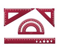 20CM Juego de Reglas de Aleación de Aluminio de 4 Piezas, Transportador, Triángulo, Matemáticas, Geometría, Juego de Herramientas, Regla de Escala, para Estudiantes, Profesores, Ingenieros(Rosa Roja)