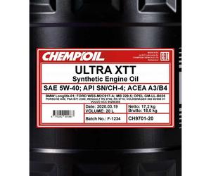20L CHEMPIOIL Leichtlauf Ultra XTT 5W-40 MB 229.3 226.5 Para Opel GM LL-B025