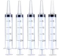 20ml Jeringas de Plastico Reutilizables, 5 Medición de Líquidos Jeringas, Jeringa de Plástico con Aguja y Tapas para Alimentación Animal, Dispensación Líquidos, Laboratorio, Industriales