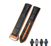 20mm 22mm Leather Cowhide Rubber Watchbands Fit For Omega Planet Ocean 600 GMT Orange Watch Strap