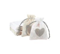 20pcs 2-colors Burlap Bags with Heart 5.6x4 Inch Burlap Gift Bags with Drawstring for Wedding, Party, Graduation, Birthday (white)
