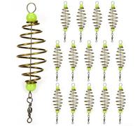 20pcs Acero Inoxidable Carpa Pesca Alimentador en Línea con Cuentas Luminosas para Cebo Controlado Liberación Verde 8x5x3cm Spring Bait Cage Set para Lagos Ríos