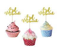 20pcs Adornos para Pasteles Eid Mubarak Dorado, Adornos para Cupcakes Eid Mubarak para Fiestas Ramadán Hajj Decoración Eid