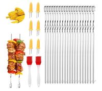 20Pcs Brochetas de Barbacoa de Acero Inoxidable,Brochetas de la Parrilla,Pinchos para Barbacoa Reutilizables,kebab,Viene con 2 cepillos y 6 mazorcas de maíz,para Hoguera o Barbacoa