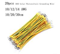 20PCS BVR Solar Ground Wire 10AWG Yellow Green(2.5mm2-30CM) | 10AWG 6mm² pure copper core, low resistance, 20pcs set, pre-installed terminals, solar panel grounding