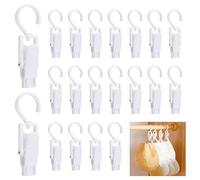 20Pcs Ganchos con Pinza, Girar 360°Clips de Cortina con Ganchos, Gancho de Clip de Plástico Gancho de Lavandería, Gancho Colgante multifuncionales Hogar Percha para Botas Calcetines, Blanco