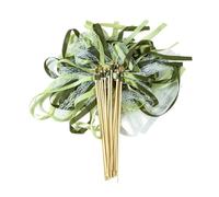 20pcs Gold Lace Ribbon Wands with Bells Party Gift Streamer Magic Fairy for Wedding Decoration Twirling Streamers Para Fiestas(Green)