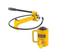 20T - Gato hidráulico con bomba manual, cilindro hueco de un solo efecto, funcionalidad de empuje y tracción, carrera de 2 pulgadas