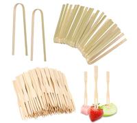 20uds Pinzas de Bambú y 200uds Tenedores Bambu, 12cm Pinzas de Madera Pinzas para Tostadora para Cocinar Servir Alimentos Pequeños Utensilios de Cocina para Embutidos Queso Frutas Pan Tostado