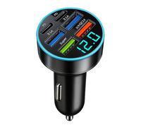 20W Cargador de Coche USB C, 6 Puertos Cargador Movil Coche 3.1A QC3.0 & PD Cargador Mechero Car Charger Tipo C Carga con Voltímetro LED Compatible con iPhone17 16 15 14 iPad Galaxy S25/24 Xiaomi