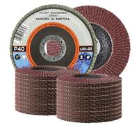 20x Discos Abrasivos de Láminas 125 x 22,2 mm Grano 40 para Amoladoras Angulares Acero Inoxidable Metal Madera Quitar Desbarbos Oxido Pulido Acabado Lijado