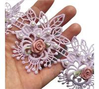 20x Gold Pearl Eyelash Flower Lace Trimming Embroidered Ribbon Fabric Sewing Craft For Costume Clothes Decoration 7cm*5cm(Purple)