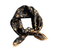 21" 100% Real Mulberry Silk Small Square Scarf, Lightweight Gold Floral Printed Neck Scarf & Headscarf for Women